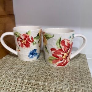 Pier 1 Camillia Ironstone Floral Mugs Set of 2
